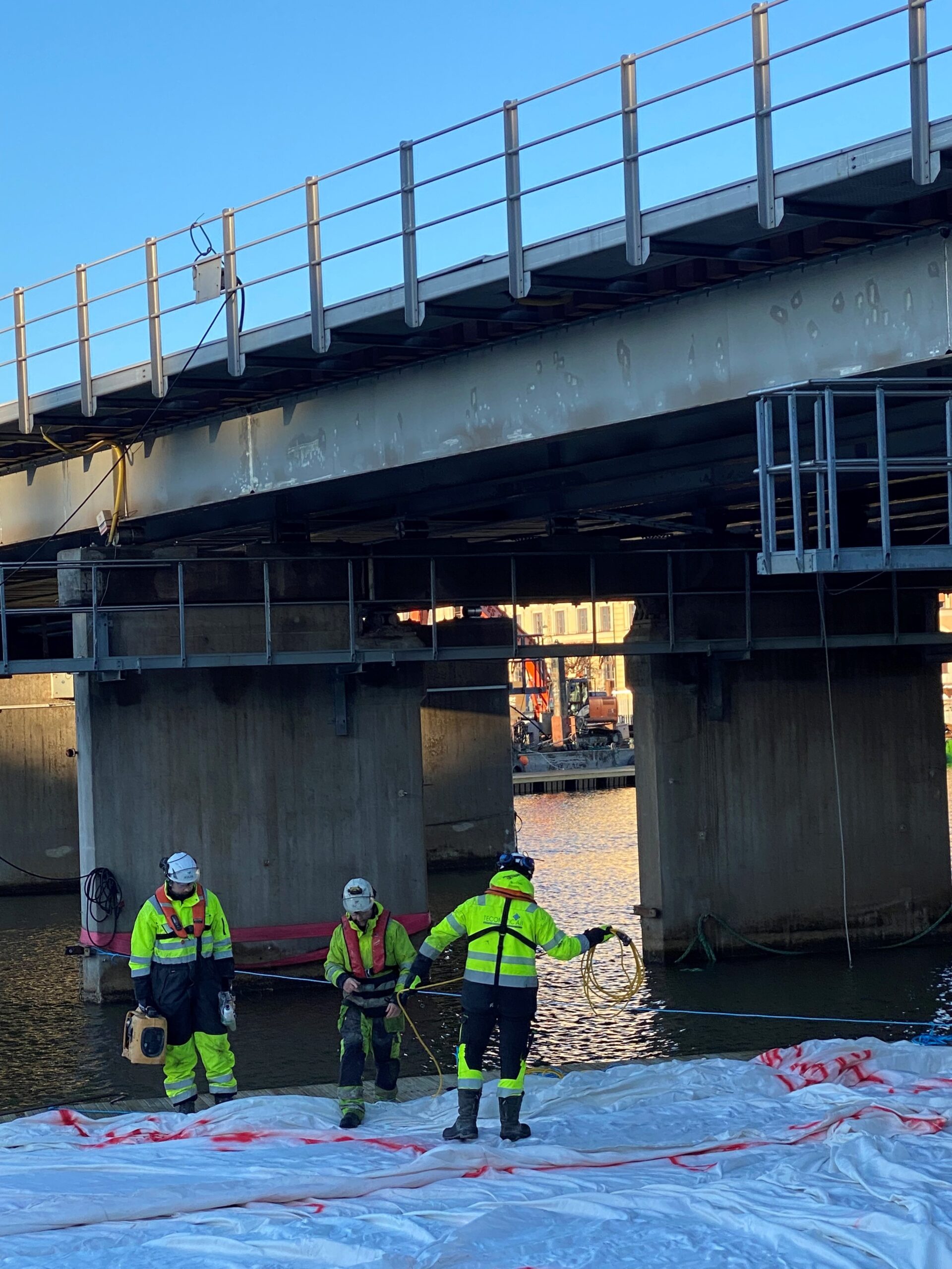 Betongmadrass som propellererosionsskydd i hamn vid Nya Slussen Stockholm
